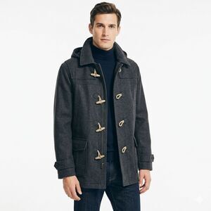 Nautica Men's 2XT Big & Tall Wool Blend Hooded Duffle Toggle Coat - Charcoal